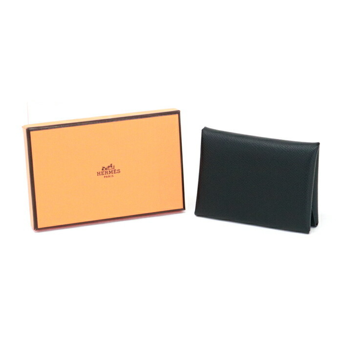 Hermes Calvi Duo Epson Leather Wallet Bifold Mini Multi Noir Black